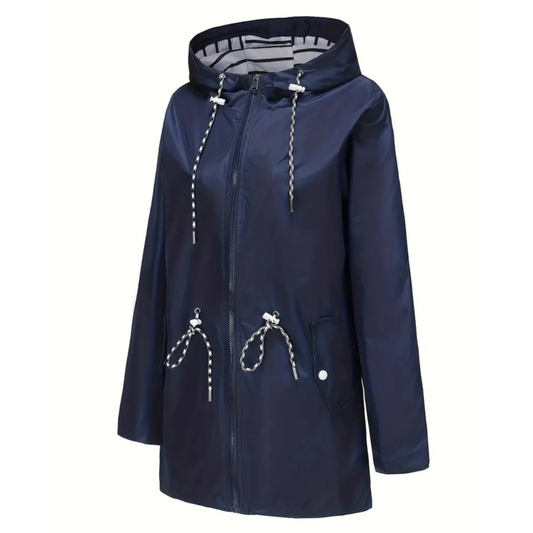 Women's Raincoat with Hood - Waterproof & Lightweight - Adjustable Waist