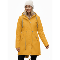 Women's Rain Coat with Hood - Long Waterproof Cut - Adjustable Waist