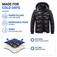 Puffer Jacket for Men - Removable Hood - Glossy Finish