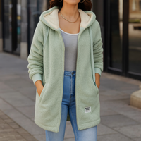 Women's Fleece Jacket with Hood - Soft Teddy Fleece - Two Pockets