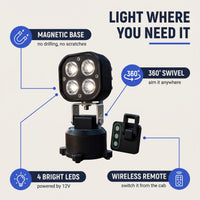 Remote Control Spotlight for Truck - Magnetic LED Work Light - 360° Swivel