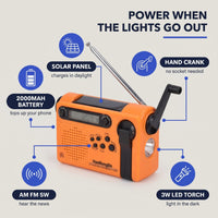 Emergency Radio - Hand Crank Solar Radio with Flashlight - AM FM SW