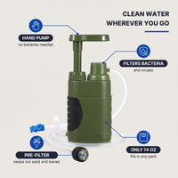 Portable Water Filter - Hand Pump Survival Filter - Backpacking & Emergency