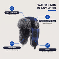 Trapper Hat - Faux Fur Lined Winter Hat with Ear Flaps - Unisex