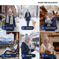 Hat Scarf and Gloves Set for Women - Pom Pom Beanie - Touchscreen Gloves