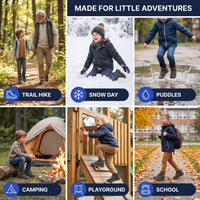 Kids Hiking Boots - Waterproof Mid Ankle Boots - Easy Hook-and-Loop