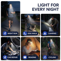 Rechargeable Headlamp - 230° COB Wide Beam Head Lamp - Red Rear Light