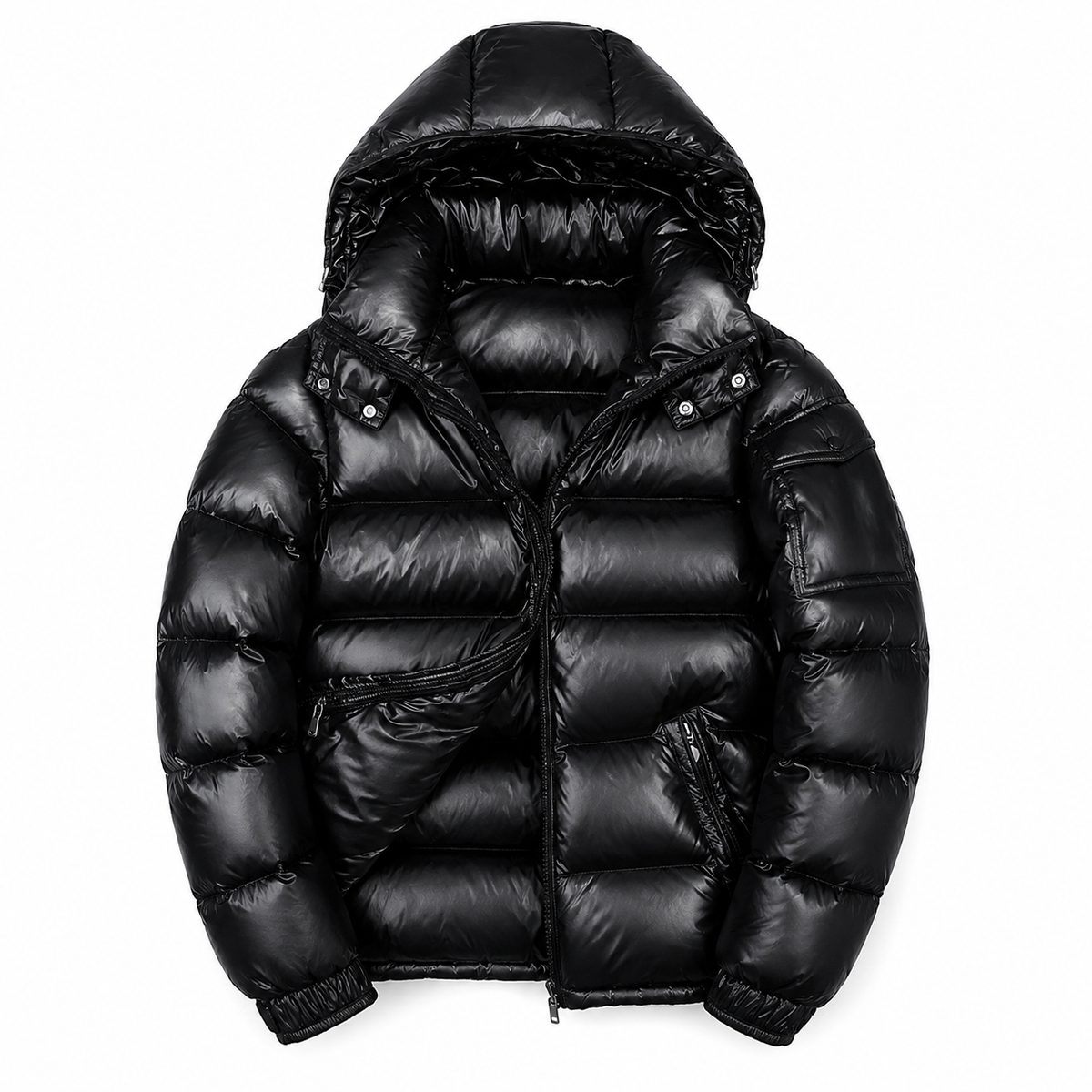 Puffer Jacket for Men - Removable Hood - Glossy Finish