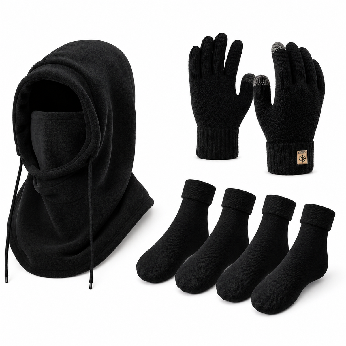 Winter Balaclava, Gloves & Socks Set - Fleece Lined - 3-4 Piece Set