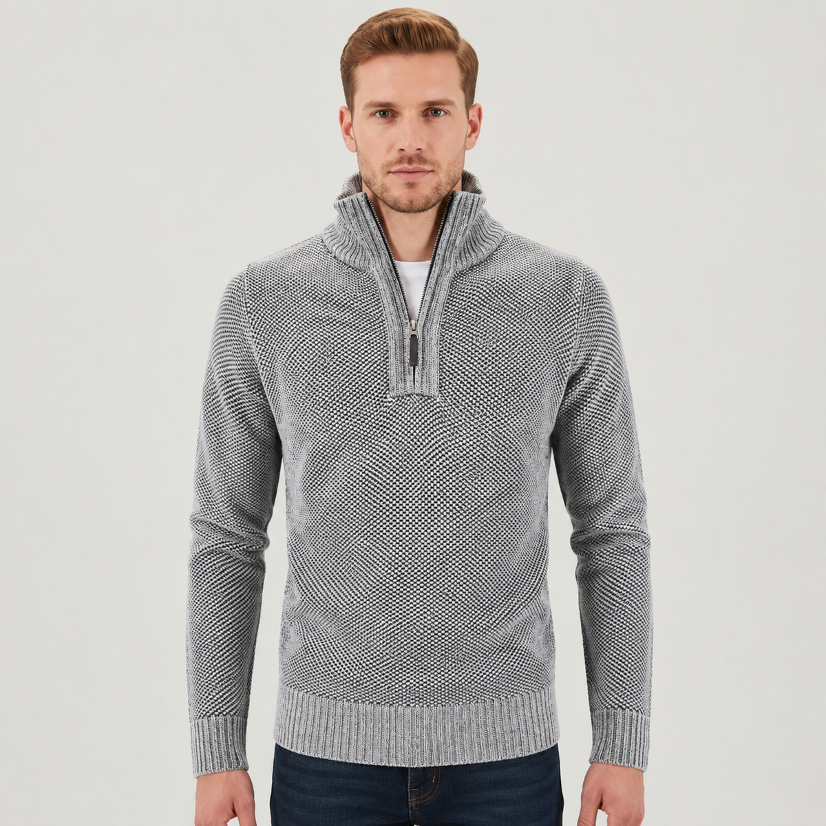 Men's Quarter Zip Pullover Sweater - Fleece Lined & Warm - Stand Collar