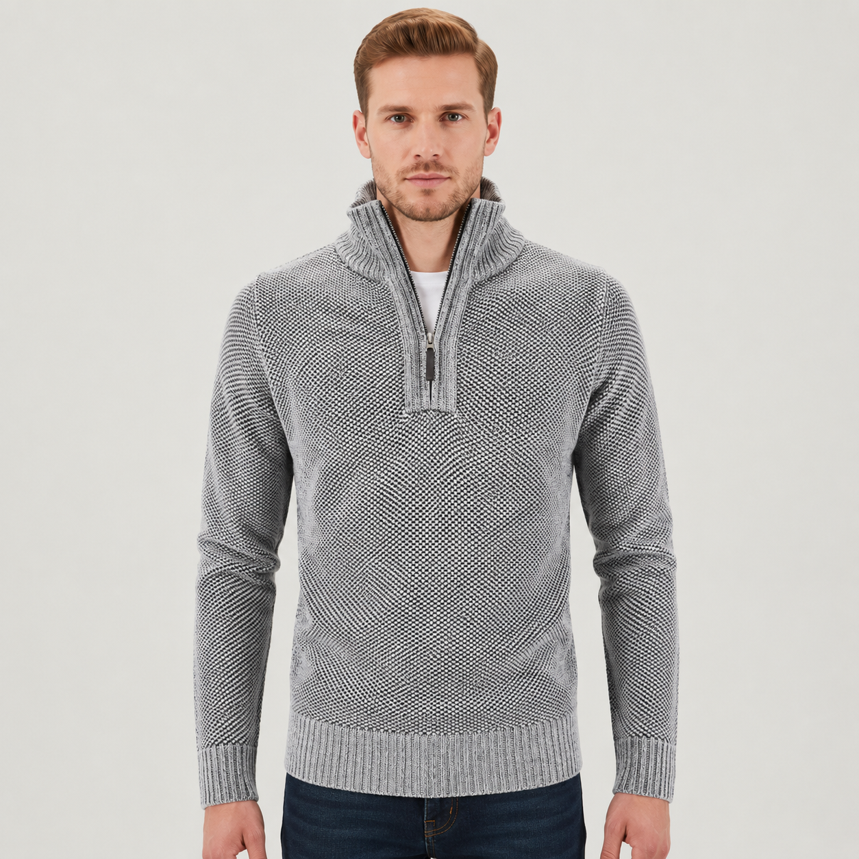 Men's Quarter Zip Pullover Sweater - Fleece Lined & Warm - Stand Collar