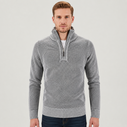 Men's Quarter Zip Pullover Sweater - Fleece Lined & Warm - Stand Collar