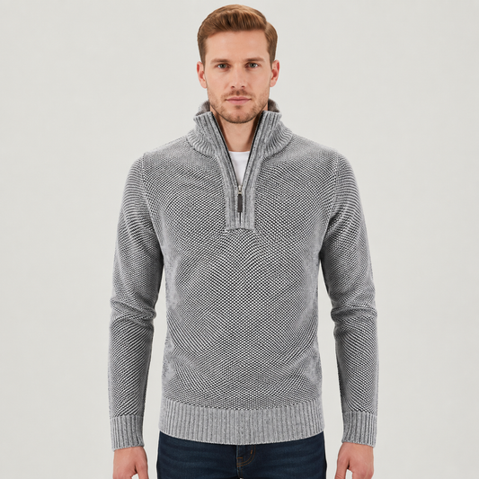 Men's Quarter Zip Pullover Sweater - Fleece Lined & Warm - Stand Collar