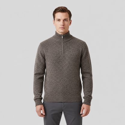 Men's Quarter Zip Pullover Sweater - Fleece Lined & Warm - Stand Collar