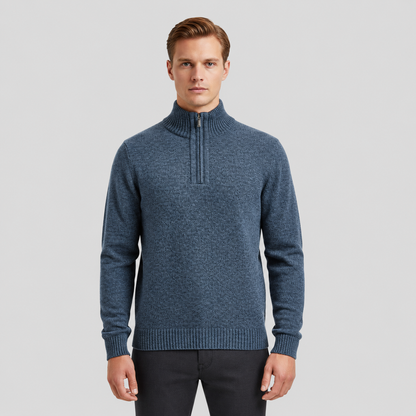 Men's Quarter Zip Pullover Sweater - Fleece Lined & Warm - Stand Collar