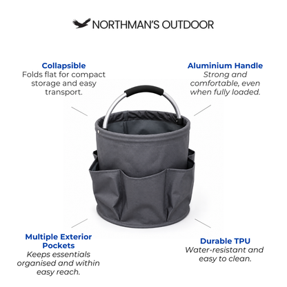 Collapsible Bucket Bag with Handle and Multiple Pockets Multifunctional