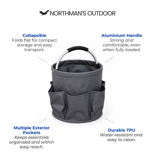 Collapsible Bucket Bag with Handle and Multiple Pockets Multifunctional
