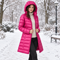 Womens Long Puffer Coat - Packable Down, Detachable Hood - Light & Warm
