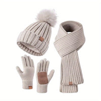 Hat Scarf and Gloves Set for Women - Pom Pom Beanie - Touchscreen Gloves