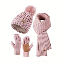 Hat Scarf and Gloves Set for Women - Pom Pom Beanie - Touchscreen Gloves