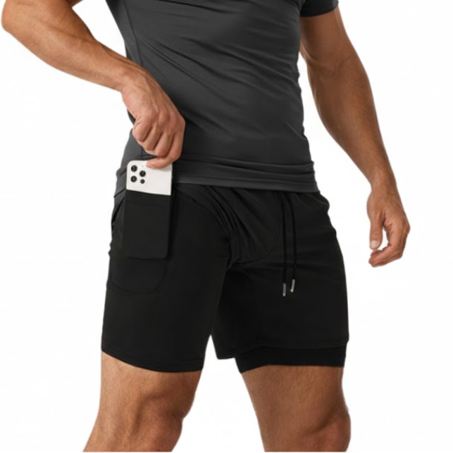 Men's 2-in-1 Sports Shorts – Quick-Drying – Phone Pocket