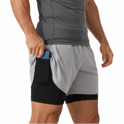 Men's 2-in-1 Sports Shorts – Quick-Drying – Phone Pocket