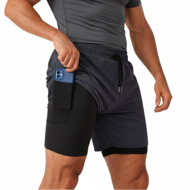 Men's 2-in-1 Sports Shorts – Quick-Drying – Phone Pocket