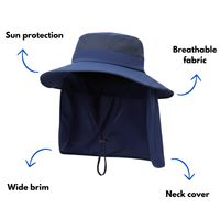 Men’s Fishing Sun Hat – Wide Brim – Neck & Shoulder Cover