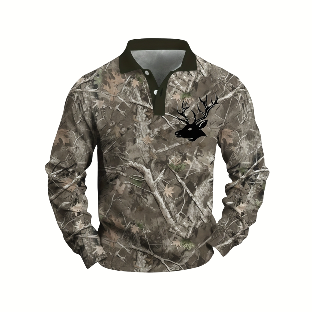 Men’s Long Sleeve Camo Polo Shirt – Hunting