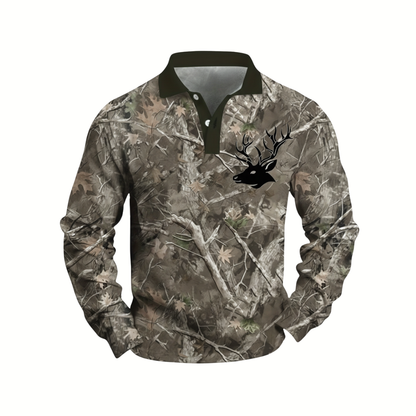 Men’s Long Sleeve Camo Polo Shirt – Hunting