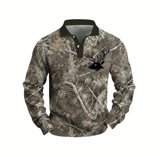 Men’s Long Sleeve Camo Polo Shirt – Hunting