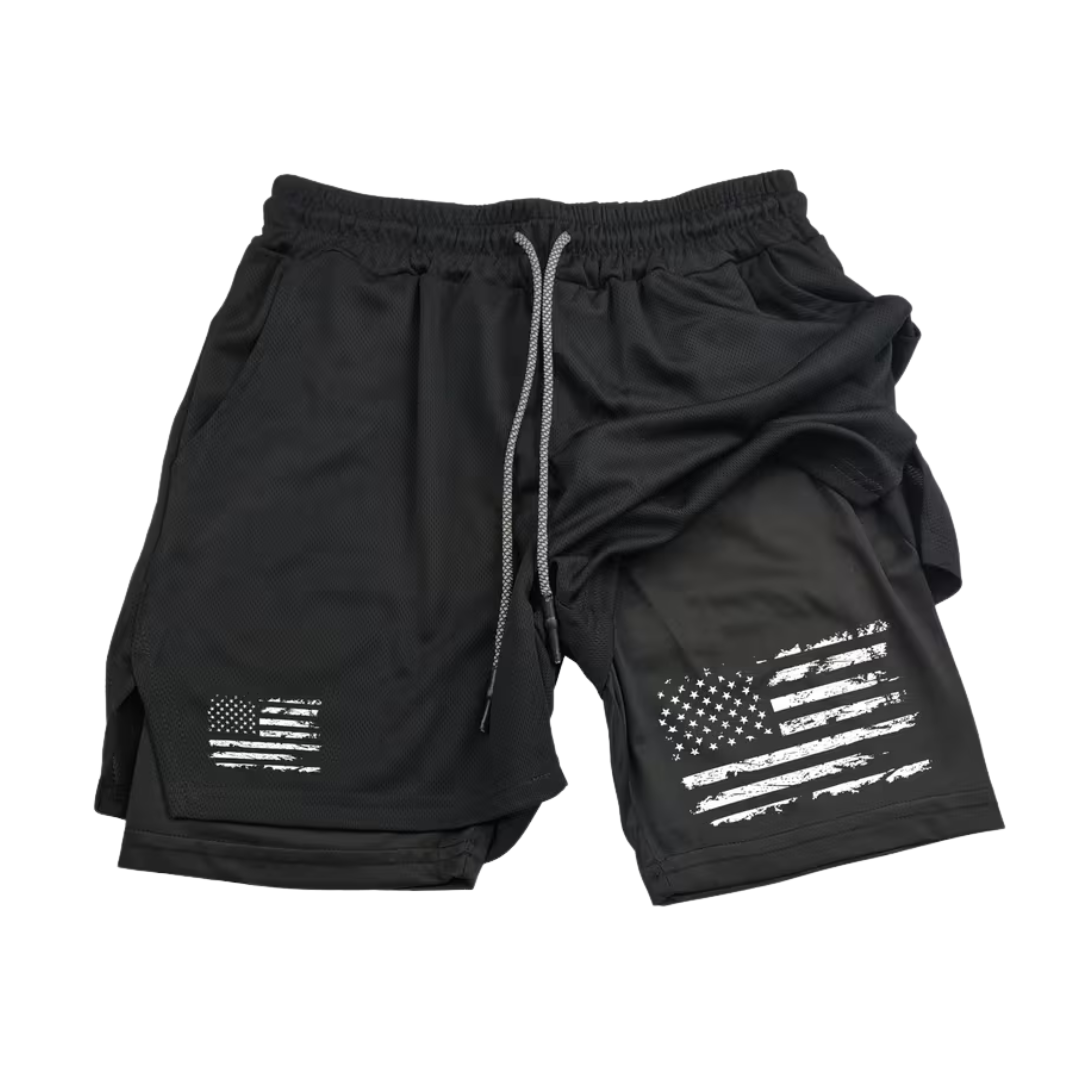 Men’s Sports Shorts – Double-Layer – USA Flag Design