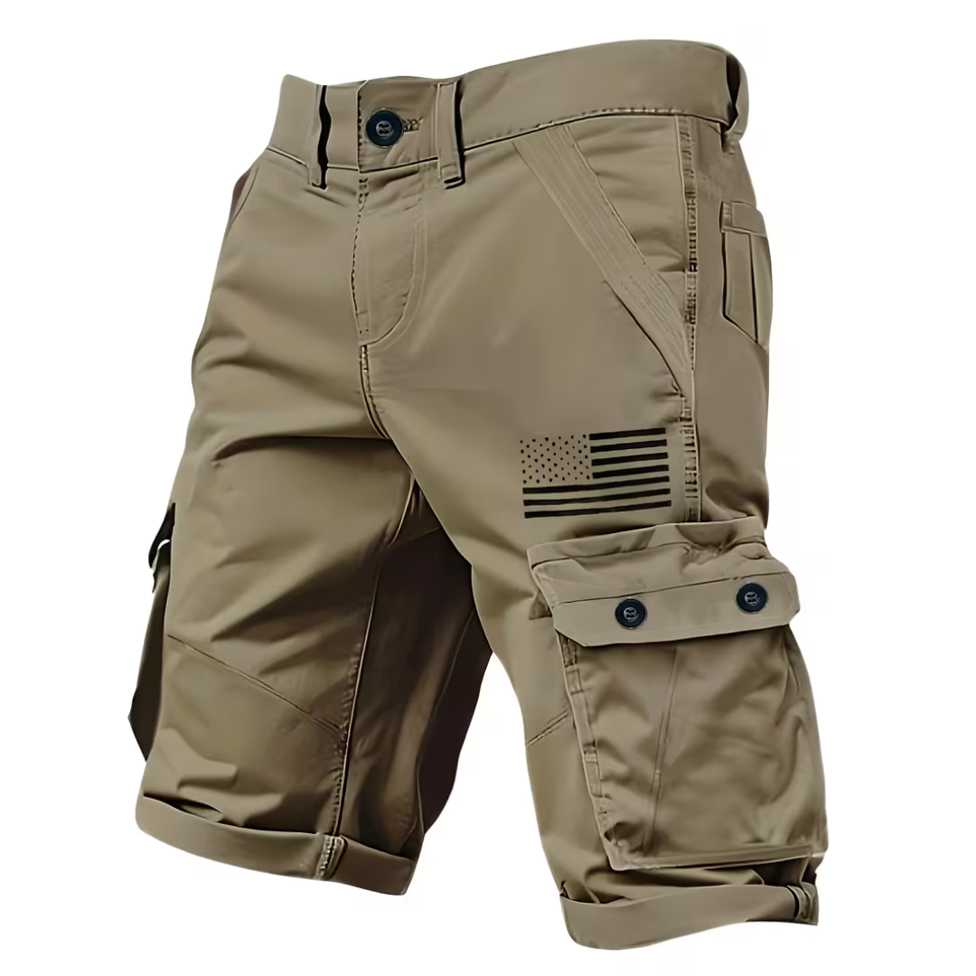 Men’s Utility Cargo Shorts – Multi-Pocket – US Flag Design