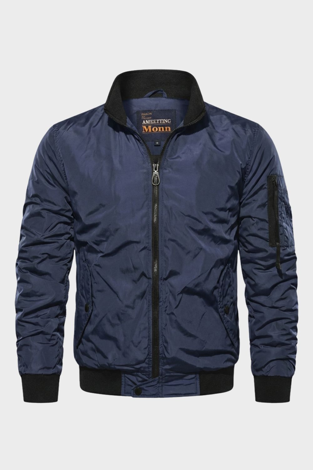 Bomber Jacket - Men's Stand Collar Jacket - Zip Sleeve Pocket
