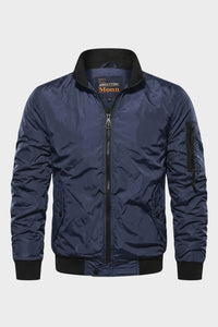Bomber Jacket - Men's Stand Collar Jacket - Zip Sleeve Pocket