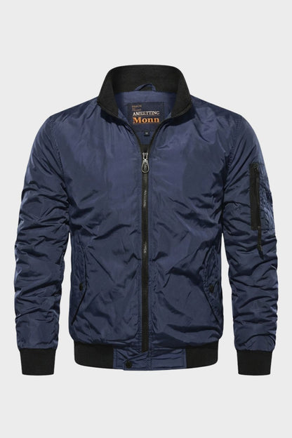 Bomber Jacket - Men's Stand Collar Jacket - Zip Sleeve Pocket