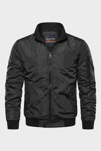 Bomber Jacket - Men's Stand Collar Jacket - Zip Sleeve Pocket