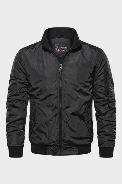 Bomber Jacket - Men's Stand Collar Jacket - Zip Sleeve Pocket