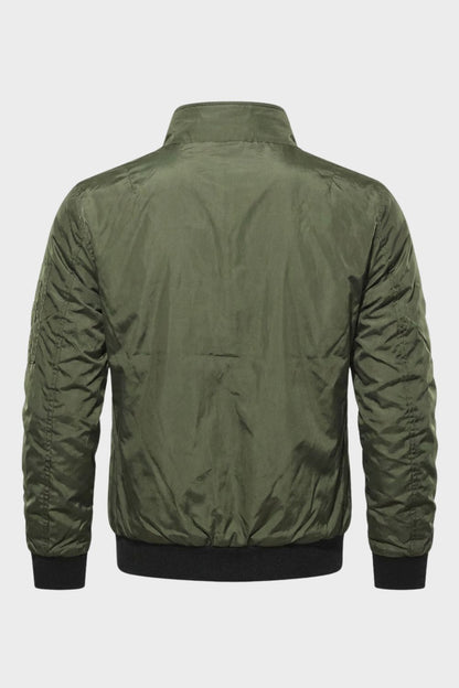 Bomber Jacket - Men's Stand Collar Jacket - Zip Sleeve Pocket