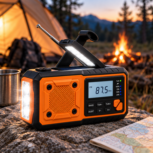 Emergency Radio - Hand Crank & Solar with Flashlight - Charges Your Phone