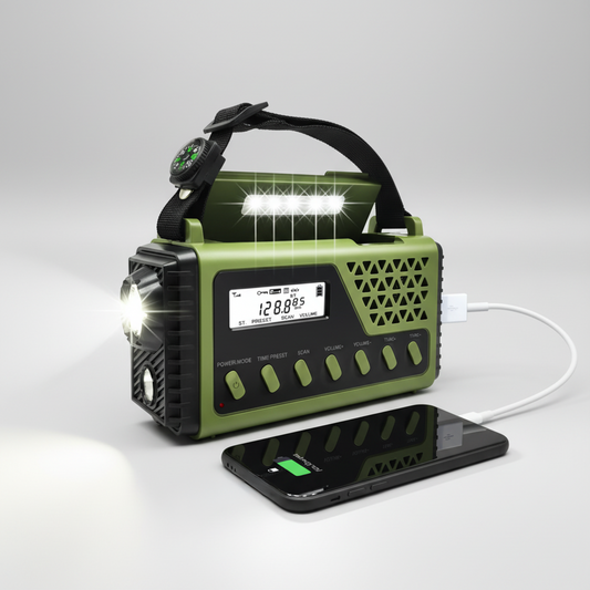 Emergency Radio - Hand Crank & Solar Powered - 4,000mAh Power Bank