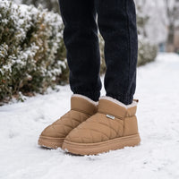 Snow Boots - Quilted Slip-On Ankle Boots - Warm Fleece Lining