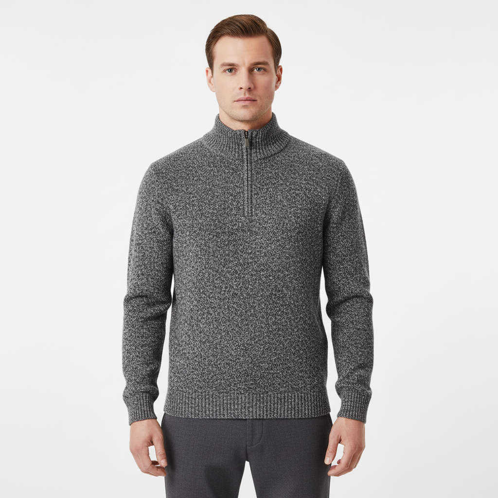 Men's Quarter Zip Pullover Sweater - Fleece Lined & Warm - Stand Collar