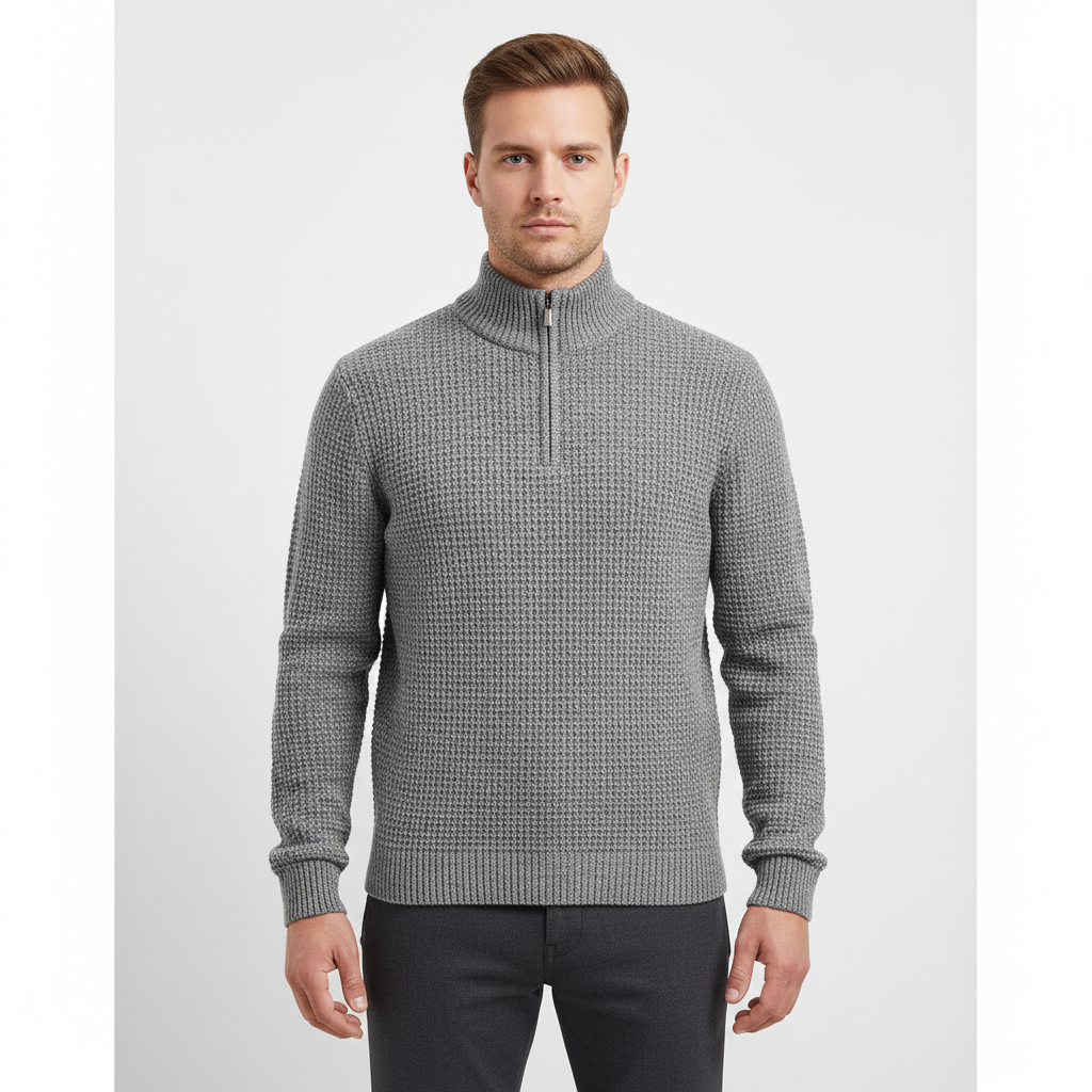 Men's Quarter Zip Pullover Sweater - Fleece Lined & Warm - Stand Collar