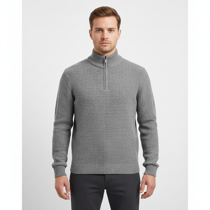 Men's Quarter Zip Pullover Sweater - Fleece Lined & Warm - Stand Collar