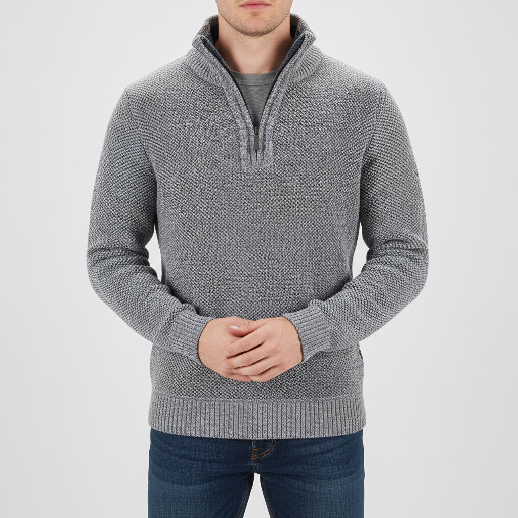 Men's Quarter Zip Pullover Sweater - Fleece Lined & Warm - Stand Collar