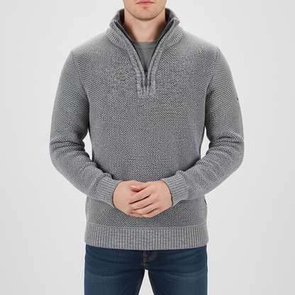 Men's Quarter Zip Pullover Sweater - Fleece Lined & Warm - Stand Collar