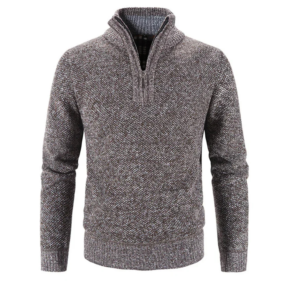 Men's Quarter Zip Pullover Sweater - Fleece Lined & Warm - Stand Collar