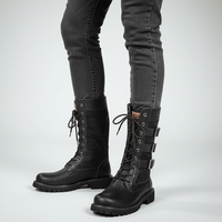 Mens Motorcycle Boots - Buckle Lace-Up with Inner Height Lift - Lug Sole