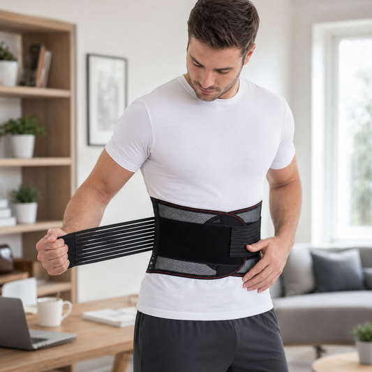 Lower Back Brace - 5 Steel Stays & Dual Pull Straps - Breathable Mesh